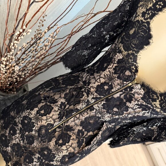 Milly of NY an original BLACK LACE over SKIN TONE SILK LINING - Picture 8 of 8